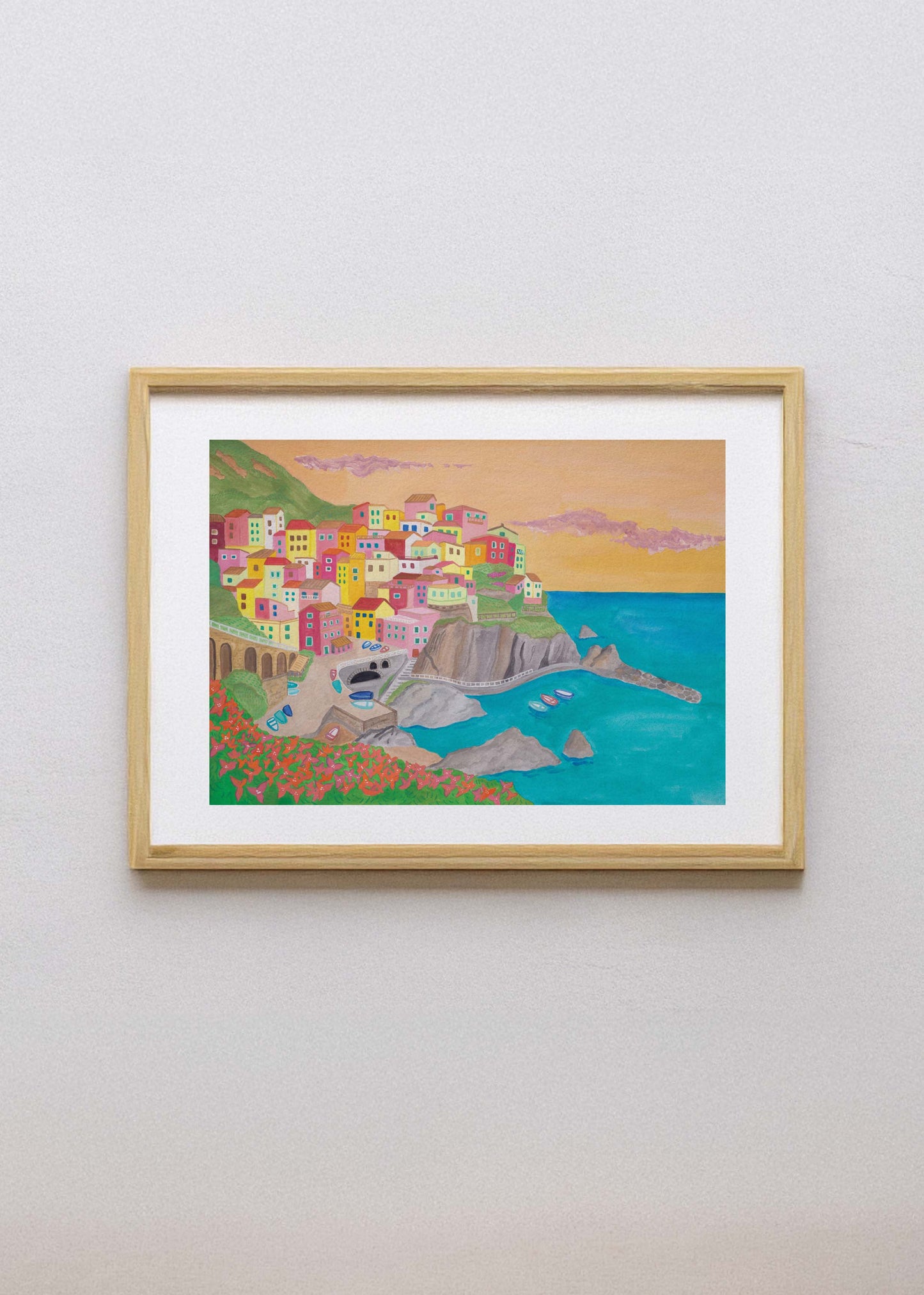 A framed travel art print of Manarola in Cinque Terre, Italy