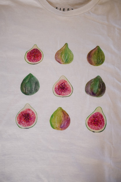 Hand-painted figs printed on a white t-shirt