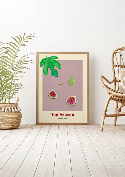 Art Poster of figs on a purple background framed in a room
