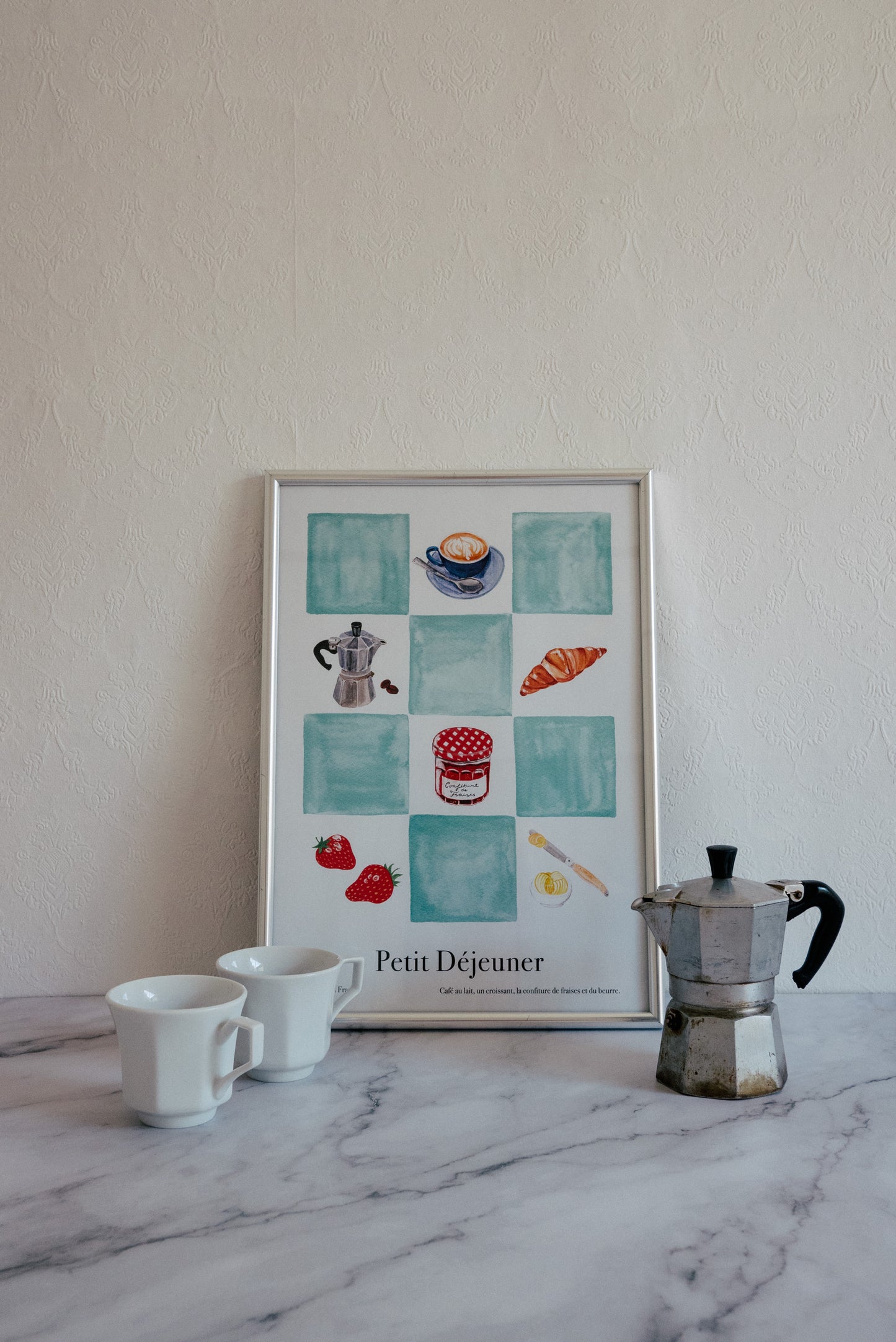 French Breakfast Art Poster in a frame