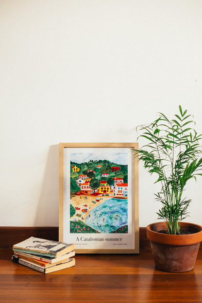 Spanish Travel Art Poster framed against a wall